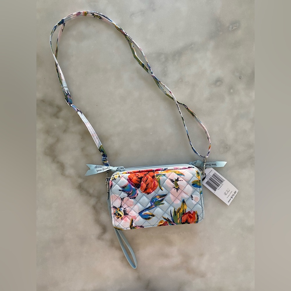 New! Vera Bradley RFID All in One Crossbody Bag sea air floral purse